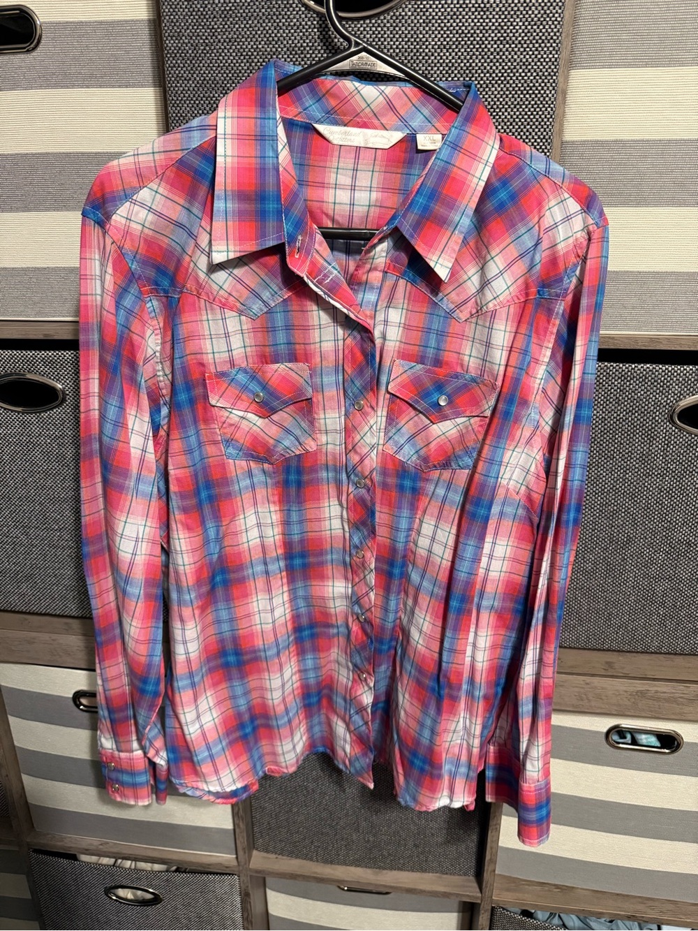 Women's Plaid Button-Up Shirt - Pink & Blue